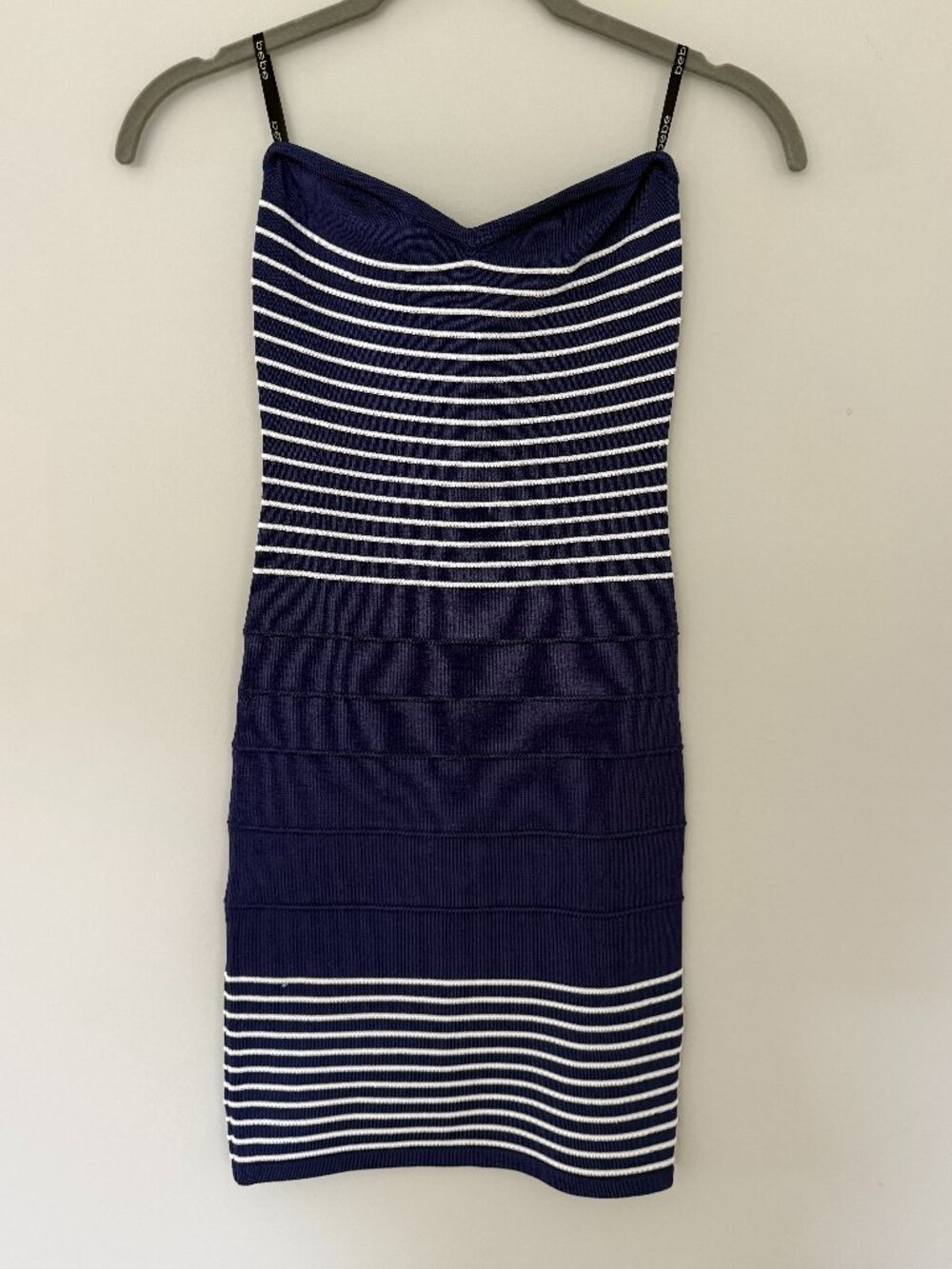 bebe strapless bandage mini dress royal blue, white XS (NWOT)
